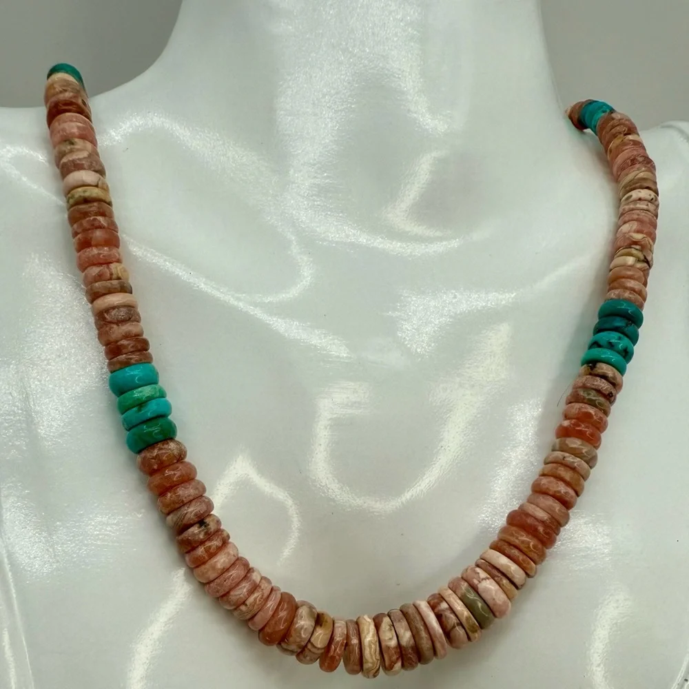 Jay King Mine Finds Argentina Rhodochrosite Turquoise Graduated Beaded Necklace